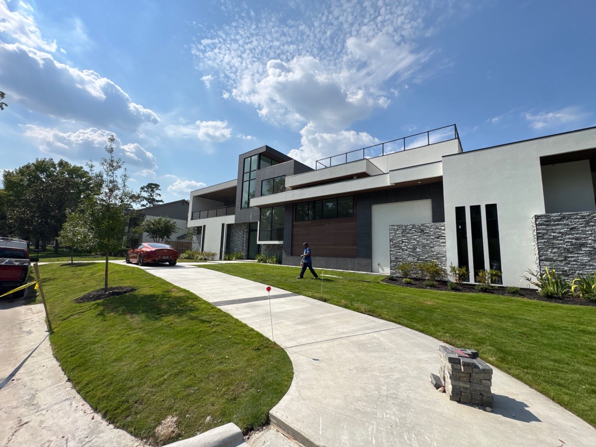 Completed modern home with a Monolite stucco exterior